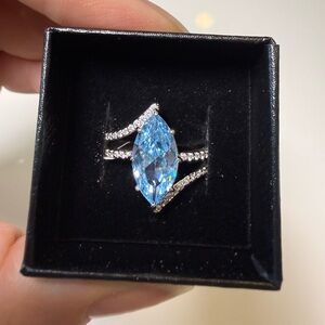 Bomb Party Delightfully in Love March Ring in Aquamarine CZ and Rhodium - 10